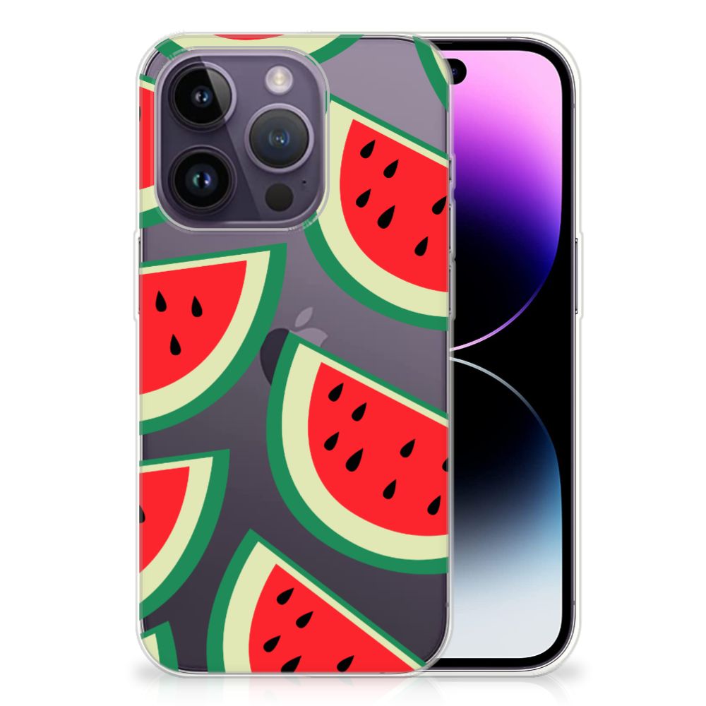 Apple iPhone 14 Pro Siliconen Case Watermelons đ met kleurrijke watermeloenpatroon.