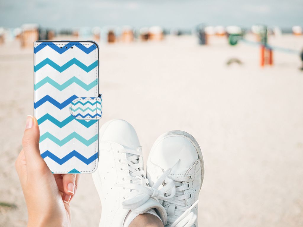 Samsung Galaxy M10 Telefoon Hoesje Zigzag Blauw