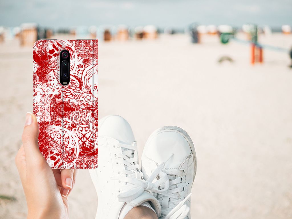 Mobiel BookCase Xiaomi Mi 9T Pro Angel Skull Rood - B2C Telecom