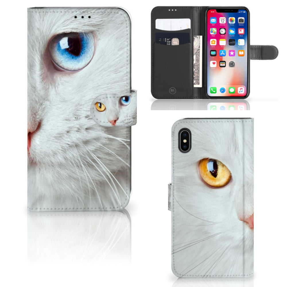 Apple iPhone Xs Max Telefoonhoesje met Pasjes Witte Kat