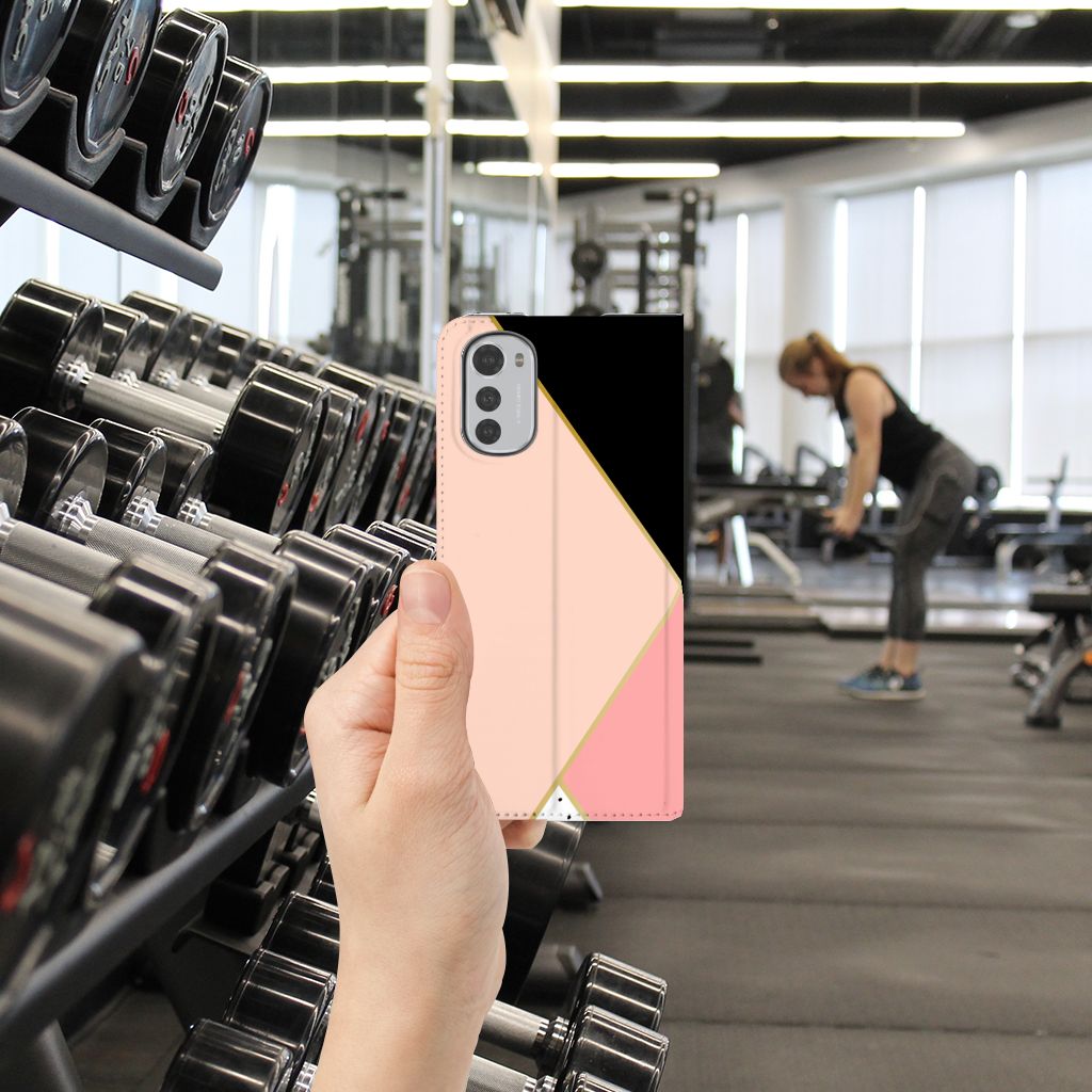 Motorola Moto E32 | Moto E32s Stand Case Zwart Roze Vormen - B2C Telecom