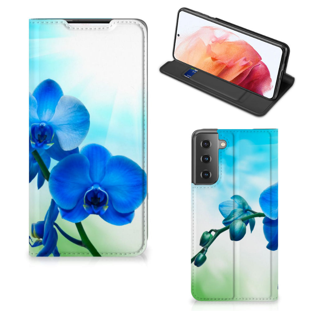 Samsung Galaxy S21 Smart Cover Orchidee Blauw - Cadeau voor je Moeder