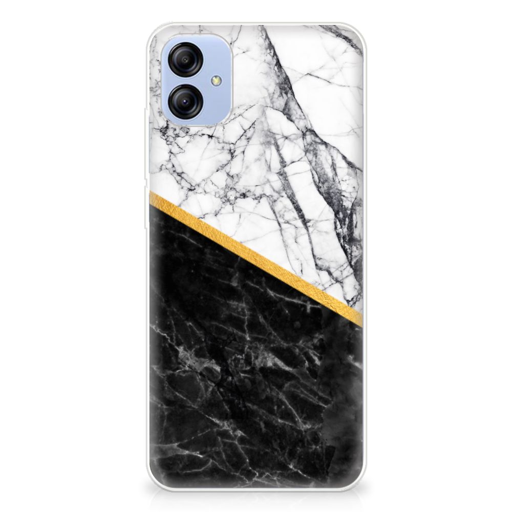 Samsung Galaxy A04e TPU Siliconen Hoesje Marmer Wit Zwart - Origineel Cadeau Man