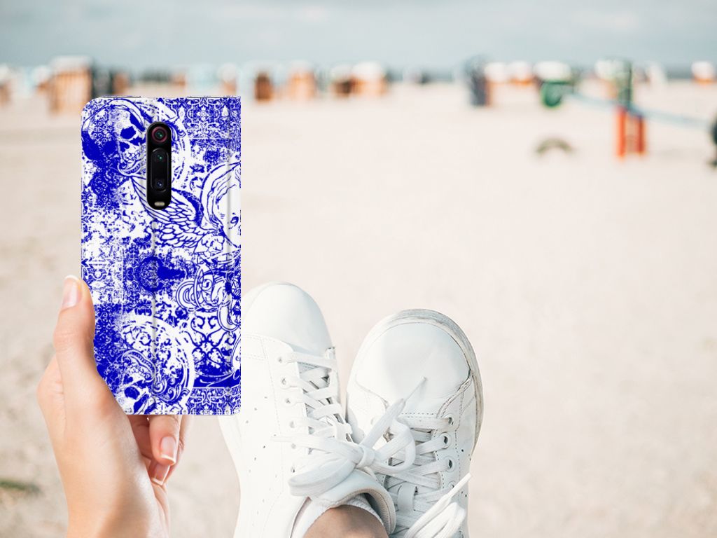 Mobiel BookCase Xiaomi Mi 9T Pro Angel Skull Blauw - B2C Telecom