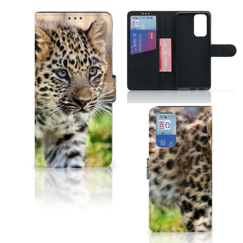 OnePlus 9 Pro Telefoonhoesje met Pasjes Baby Luipaard