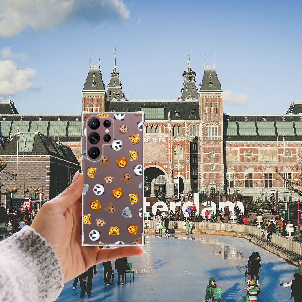 Doorzichtige Silicone Hoesje voor Samsung Galaxy S23 Ultra Dieren Emojis