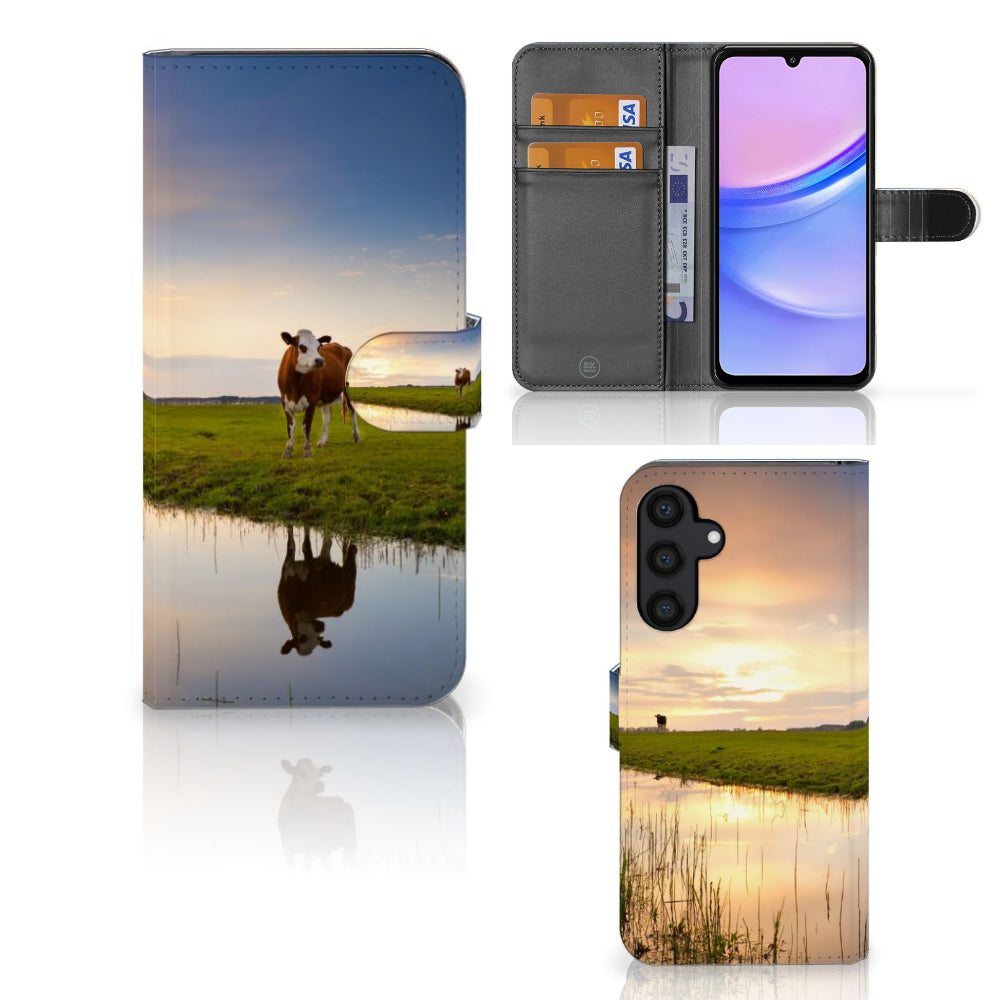 Samsung Galaxy A15 Telefoonhoesje met Pasjes Koe