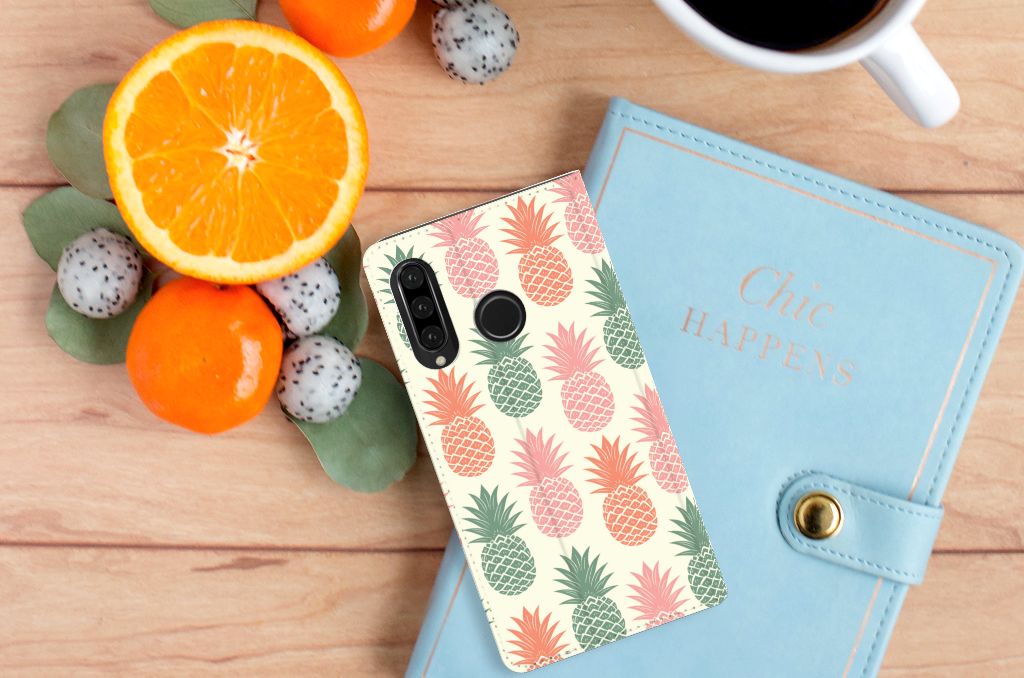Huawei P30 Lite New Edition Flip Style Cover Ananas