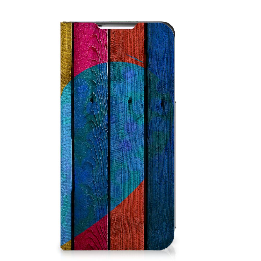Samsung Galaxy S22 Book Wallet Case Wood Heart - Cadeau voor je Vriend - B2C Telecom
