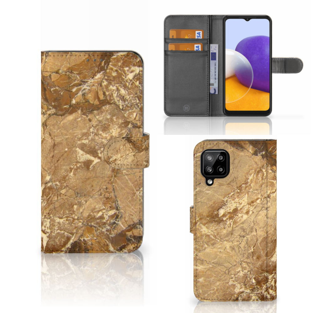 Samsung Galaxy A22 4G | M22 Bookcase Marmer Creme, luxe boekhoes met marmerdesign en pasjeshouders.