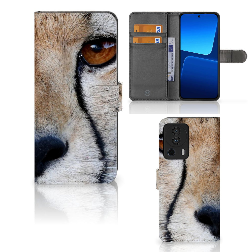 Xiaomi 13 Lite Telefoonhoesje met Pasjes Cheetah close-up van de cheeta met ruimte voor 3 pasjes