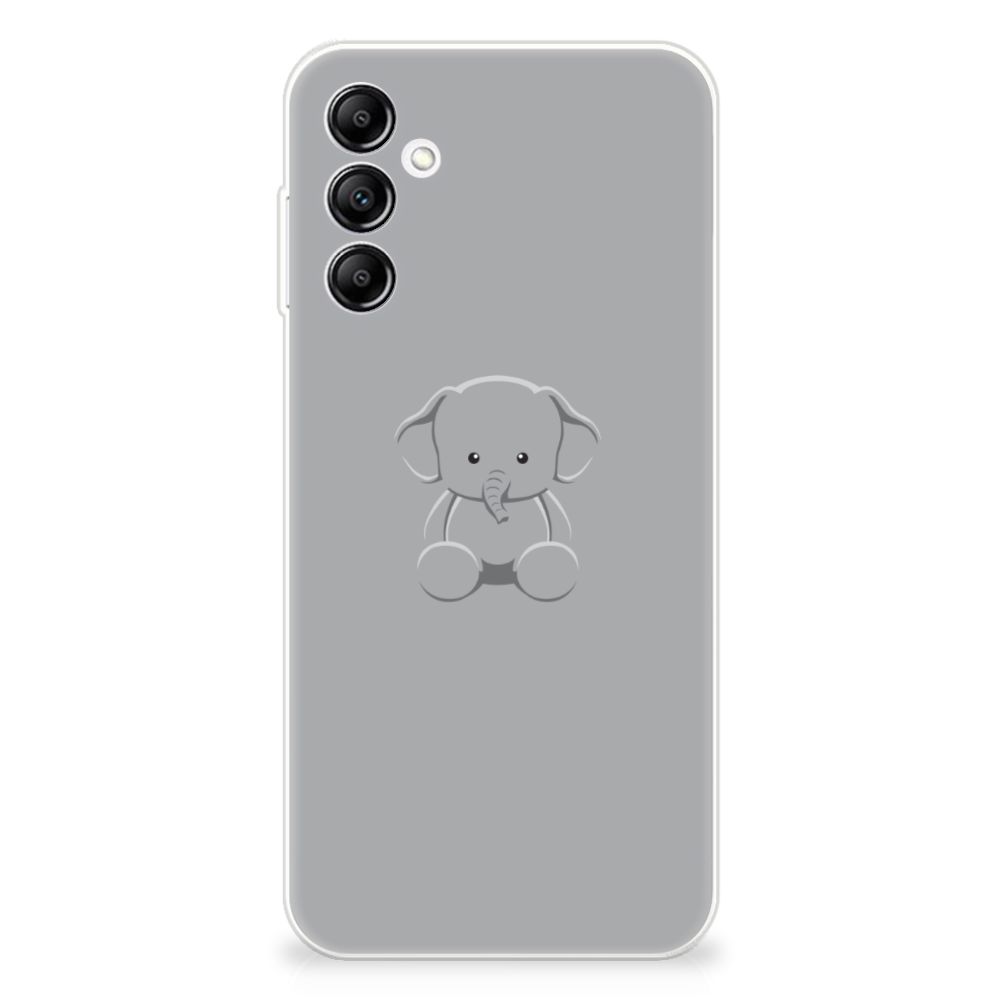 Samsung Galaxy A14 5G Telefoonhoesje met Naam Grijs Baby Olifant, achterkant met schattig olifanten ontwerp.