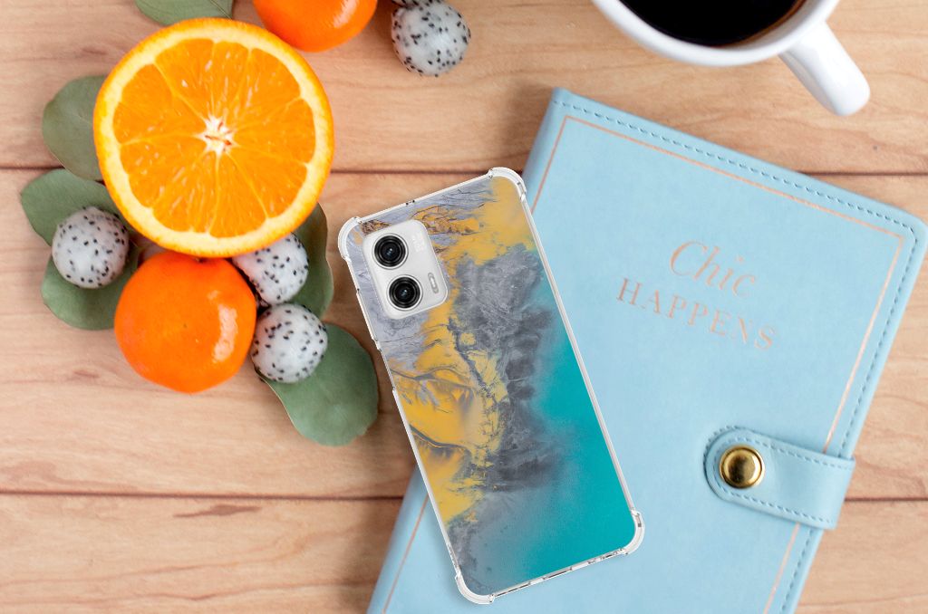 Motorola Moto G73 Anti-Shock Hoesje Marble Blue Gold B2C Telecom