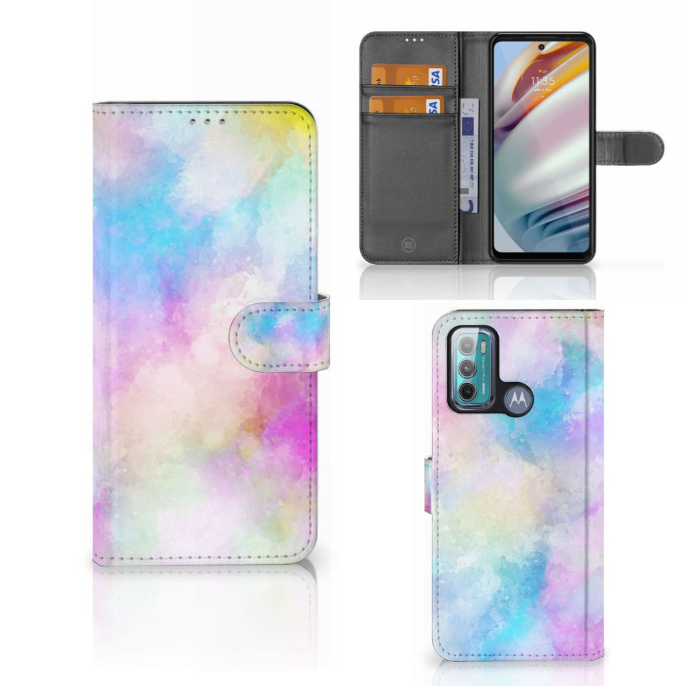 Hoesje Motorola Moto G60 Watercolor Light met pasjeshouder in pastel kleuren.