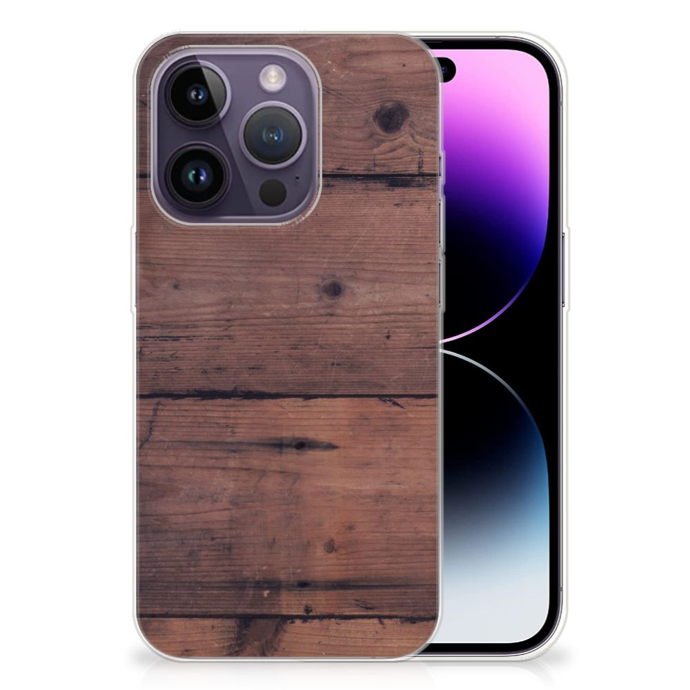 Apple iPhone 14 Pro Bumper Hoesje Old Wood met unieke houtprint achterzijde.