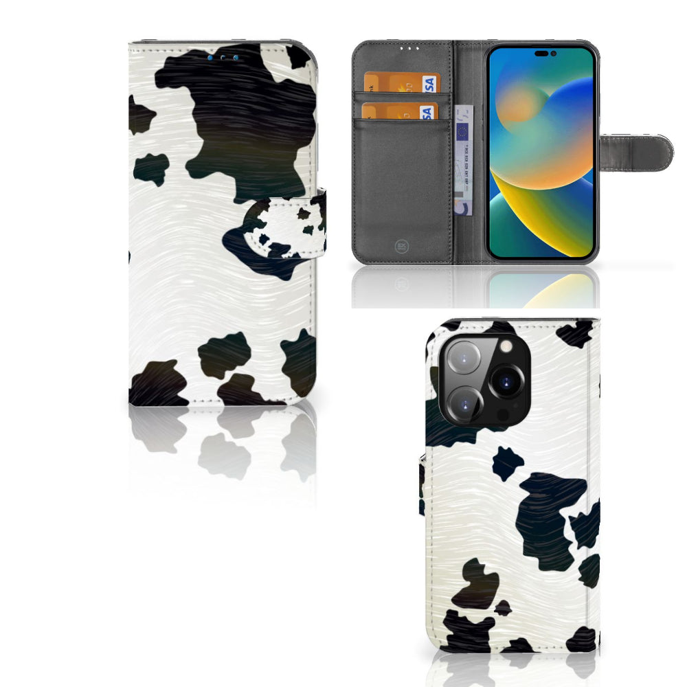 iPhone 14 Pro Telefoonhoesje met Pasjes Koeienvlekken