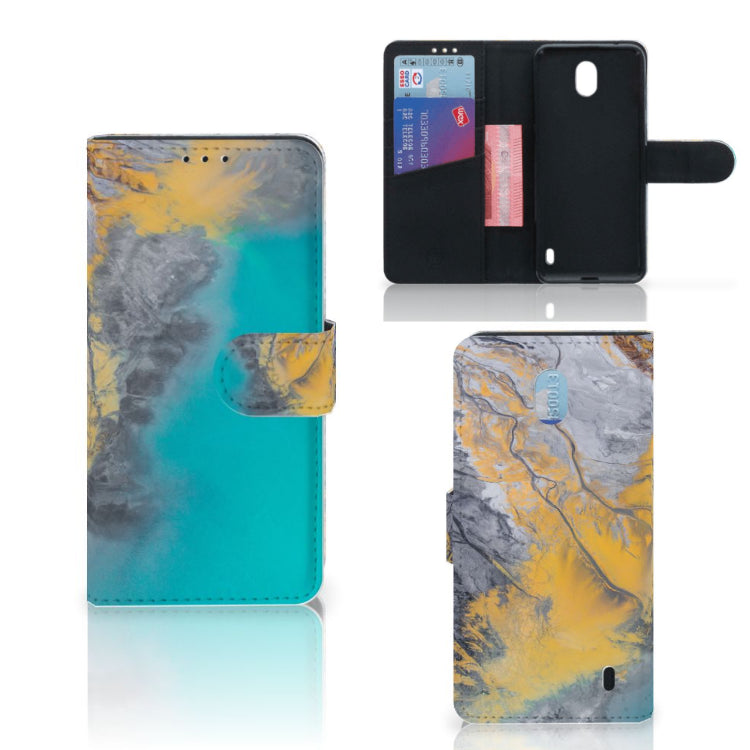 Nokia 1 Plus Bookcase Marble Blue Gold