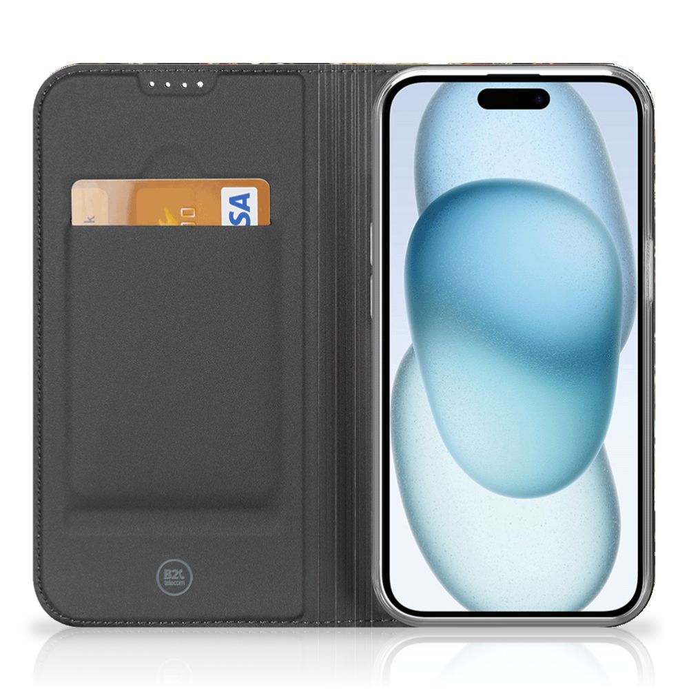 Smart Cover voor iPhone 15 Dark Flowers