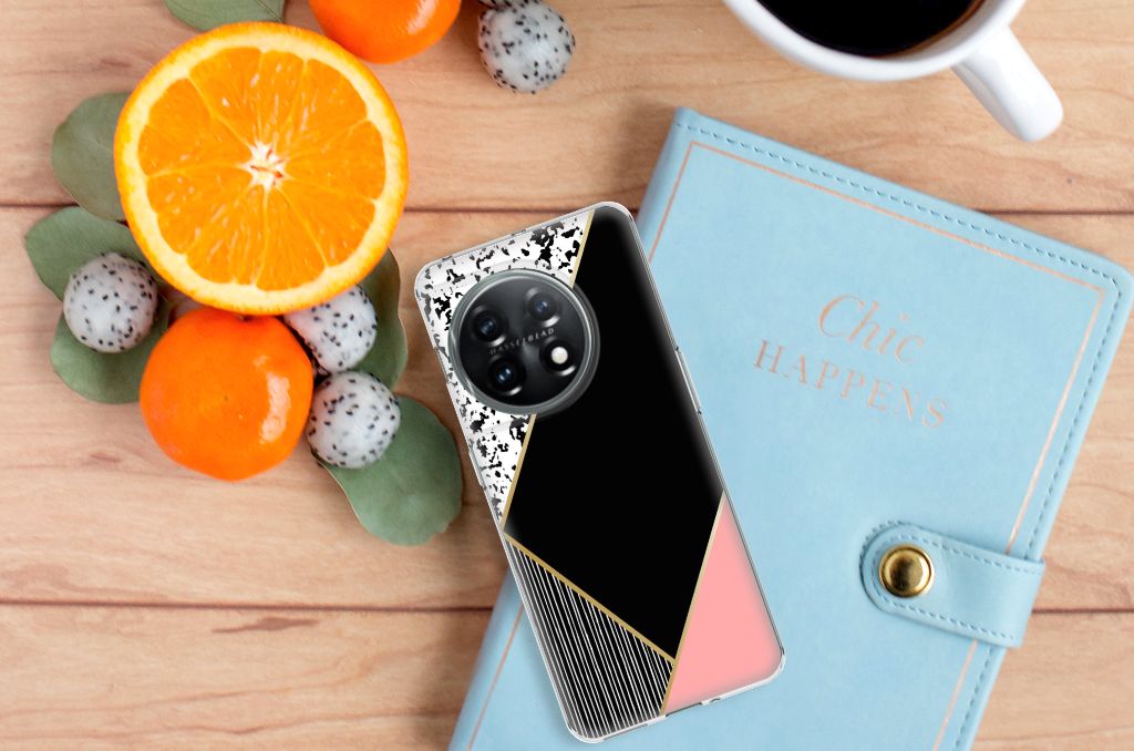 OnePlus 11 TPU Hoesje Zwart Roze Vormen