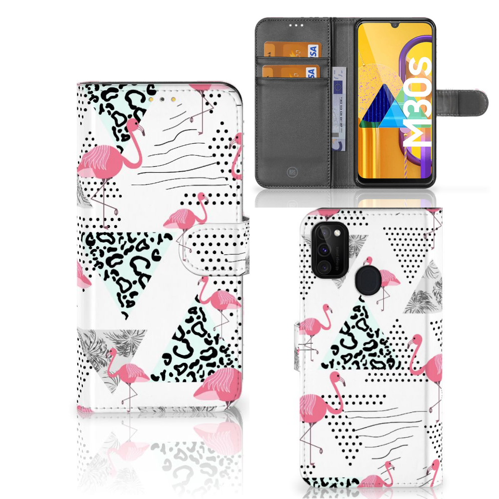 Samsung Galaxy M21 | M30s Telefoonhoesje met Pasjes Flamingo Triangle