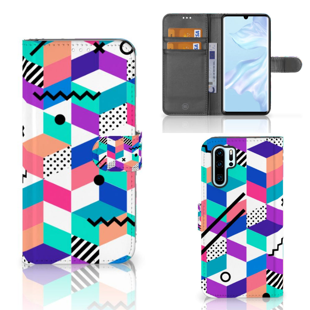 Huawei P30 Pro Book Case Blokken Kleurrijk