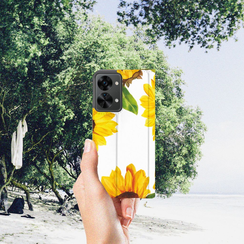 Smart Cover voor OnePlus Nord 2T Zonnebloemen - B2C Telecom