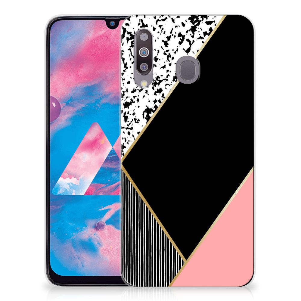 Samsung Galaxy M30 TPU Hoesje Zwart Roze Vormen