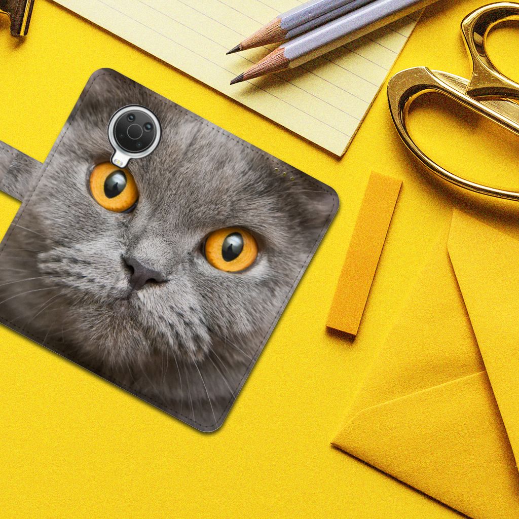 Telefoonhoesje met Pasjes Nokia G10 | G20 Britse Korthaar met afbeelding van Britse korthaar kat.