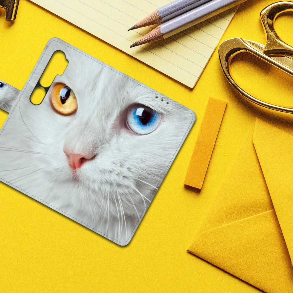 Xiaomi Mi Note 10 Pro Telefoonhoesje met Pasjes Witte Kat
