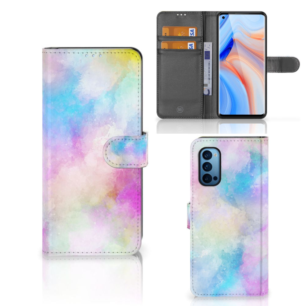Hoesje OPPO Reno 4 Pro 5G Watercolor Light met pasjeshouder en pastelkleuren voor een unieke uitstraling.