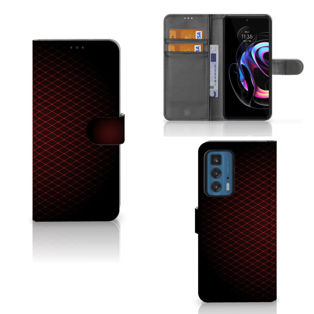 Motorola Edge 20 Pro Telefoon Hoesje Geruit Rood met ruimte voor 3 pasjes in een minimalistisch design.