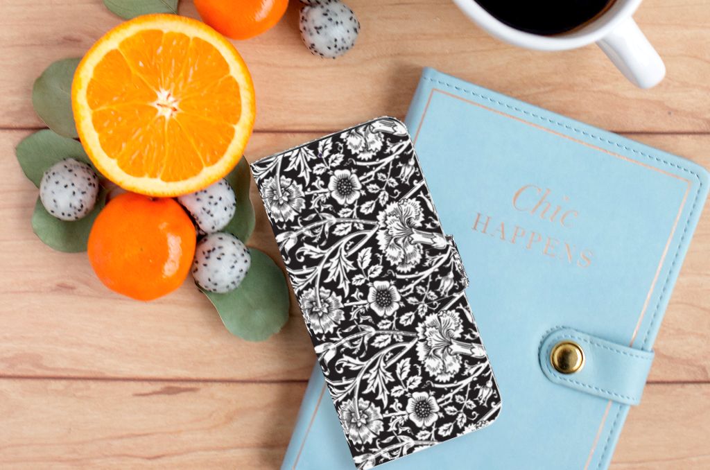 Samsung Galaxy A70 Hoesje Black Flowers
