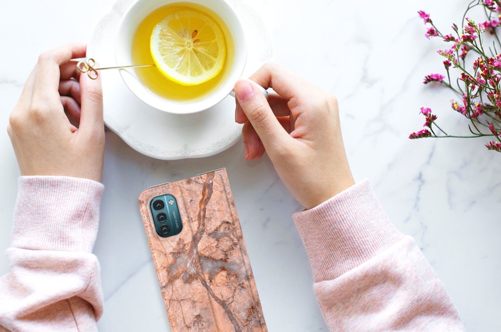 Nokia G11 | G21 Standcase Marmer Oranje - B2C Telecom