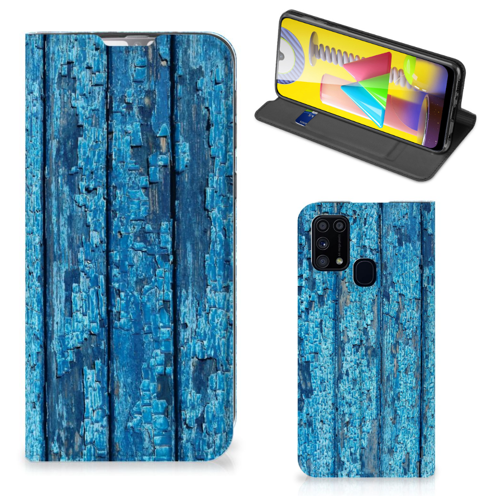 Samsung Galaxy M31 Book Wallet Case Wood Blue - B2C Telecom