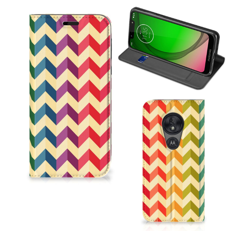 Motorola Moto G7 Play Hoesje met Magneet Zigzag Multi Color - B2C Telecom