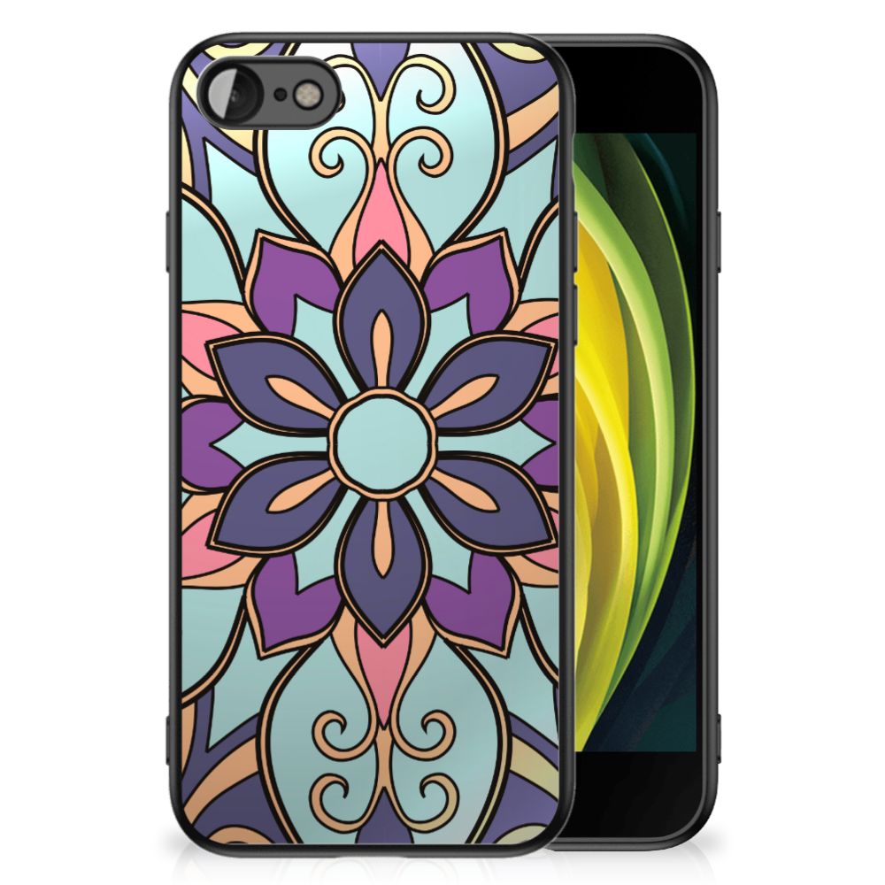 iPhone SE 2022 | SE 2020 | 7/8 Bloemen Hoesje Purple Flower met kleurrijk bloemdesign in TPU materiaal.