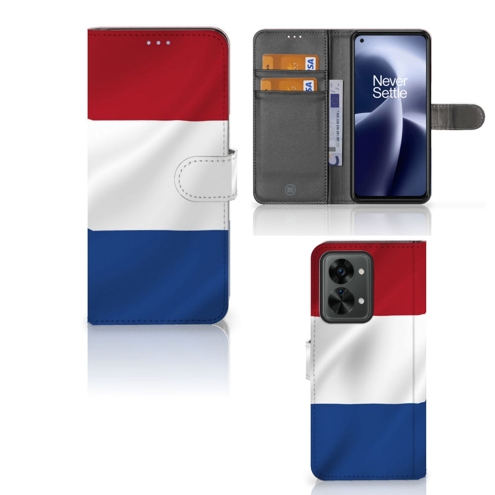 OnePlus Nord 2T Bookstyle Case Nederlandse Vlag met artistiek ontwerp en pasjeshouder.