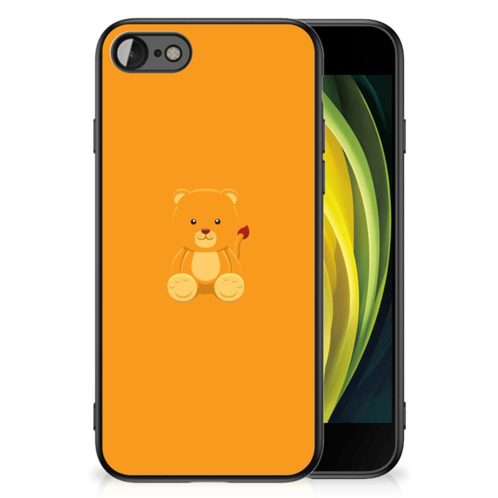iPhone SE 2022 | SE 2020 | 7/8 Hoesje Baby Beer met schattige beer illustratie op oranje achtergrond.