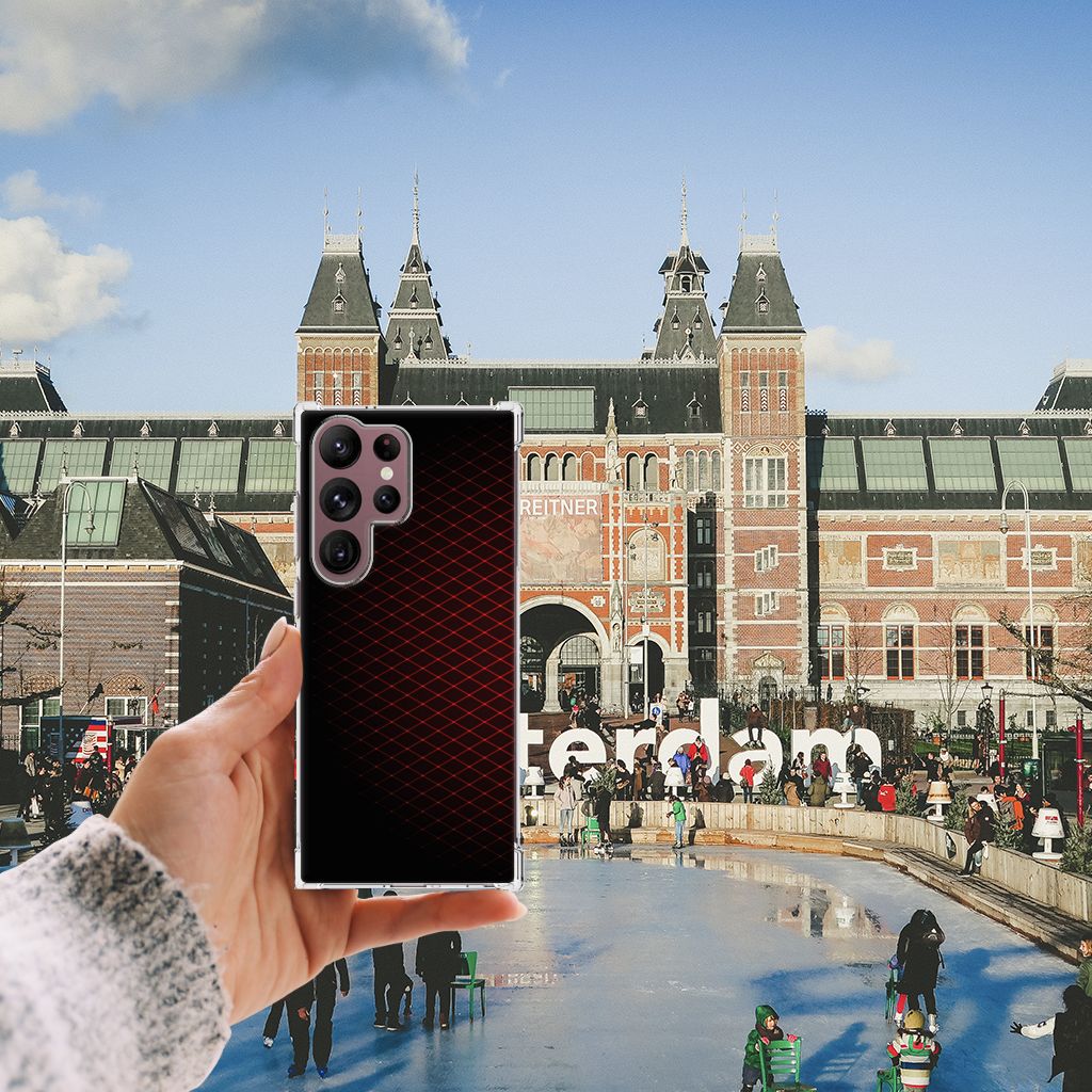 Samsung Galaxy S23 Ultra Doorzichtige Silicone Hoesje Geruit Rood B2C Telecom