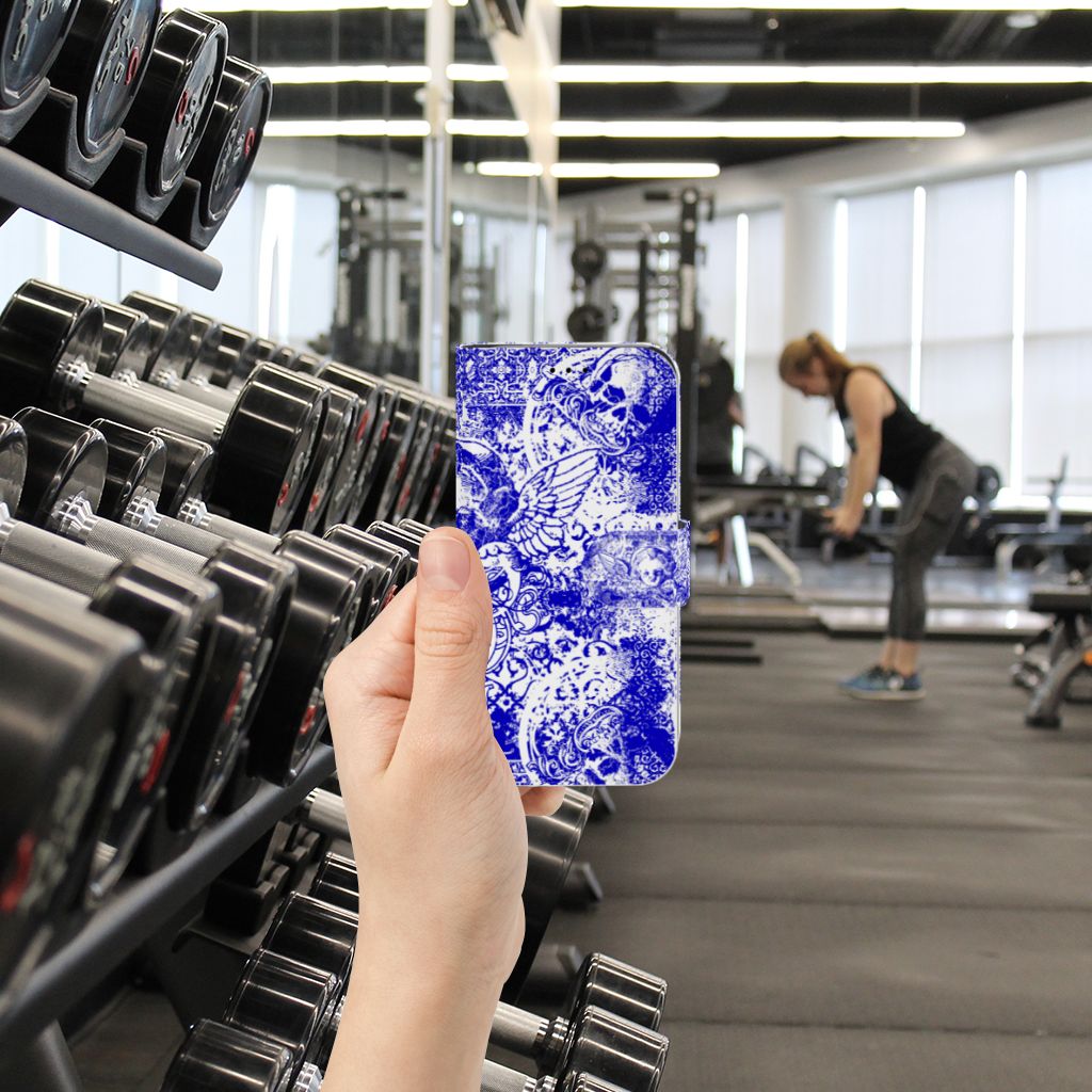 Telefoonhoesje met Naam Apple iPhone X | Xs Angel Skull Blauw