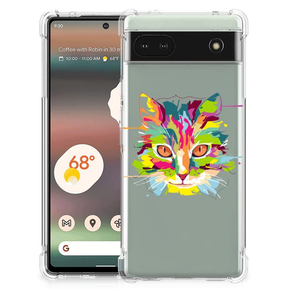 Google Pixel 6A Stevig Bumper Hoesje Cat Color