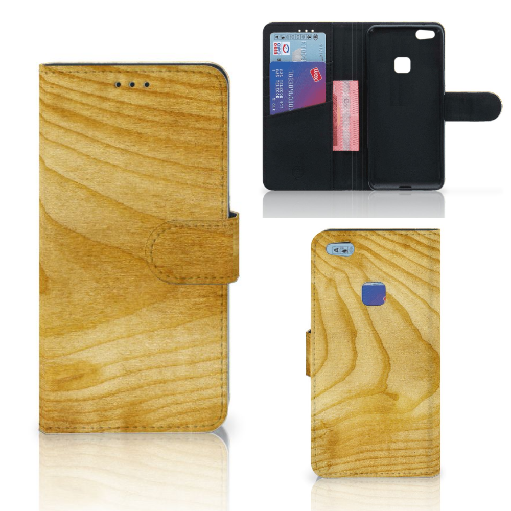 Huawei P10 Lite Book Style Case Licht Hout
