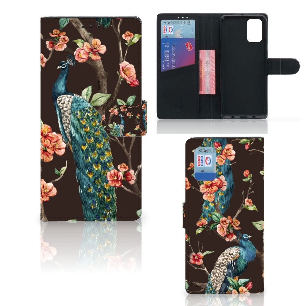 Samsung Galaxy A02s | M02s Telefoonhoesje met Pasjes Pauw met Bloemen