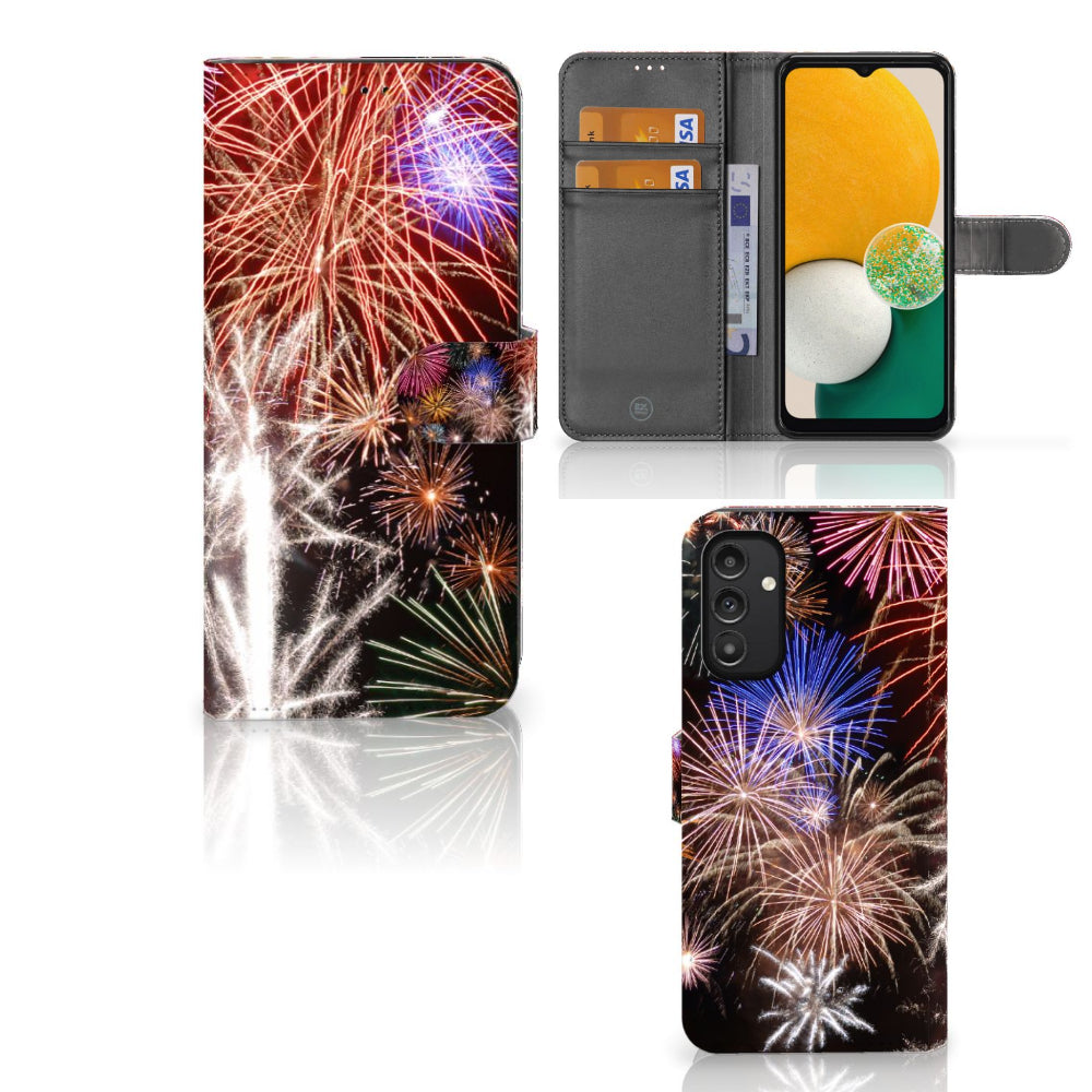 Samsung Galaxy A14 5G Wallet Case met Pasjes Vuurwerk in kleurrijk siervuurwerkdesign.