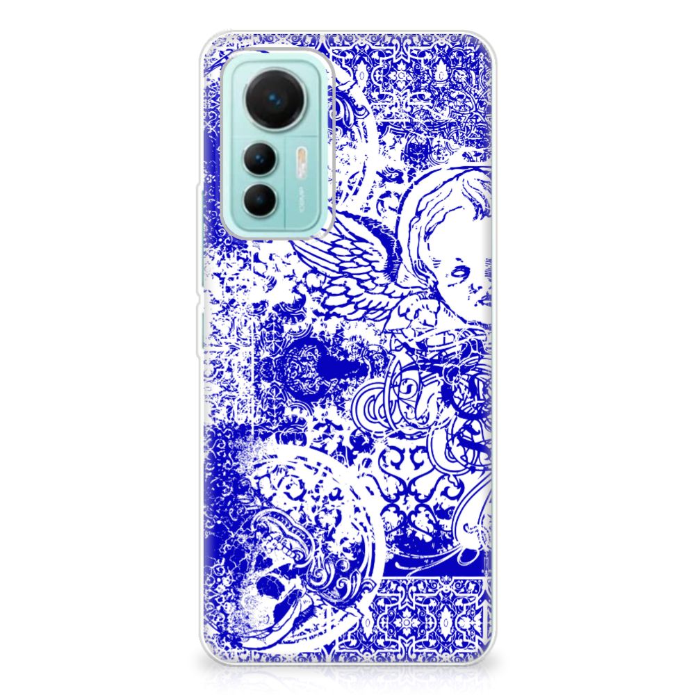 Silicone Back Case Xiaomi 12 Lite Angel Skull Blauw