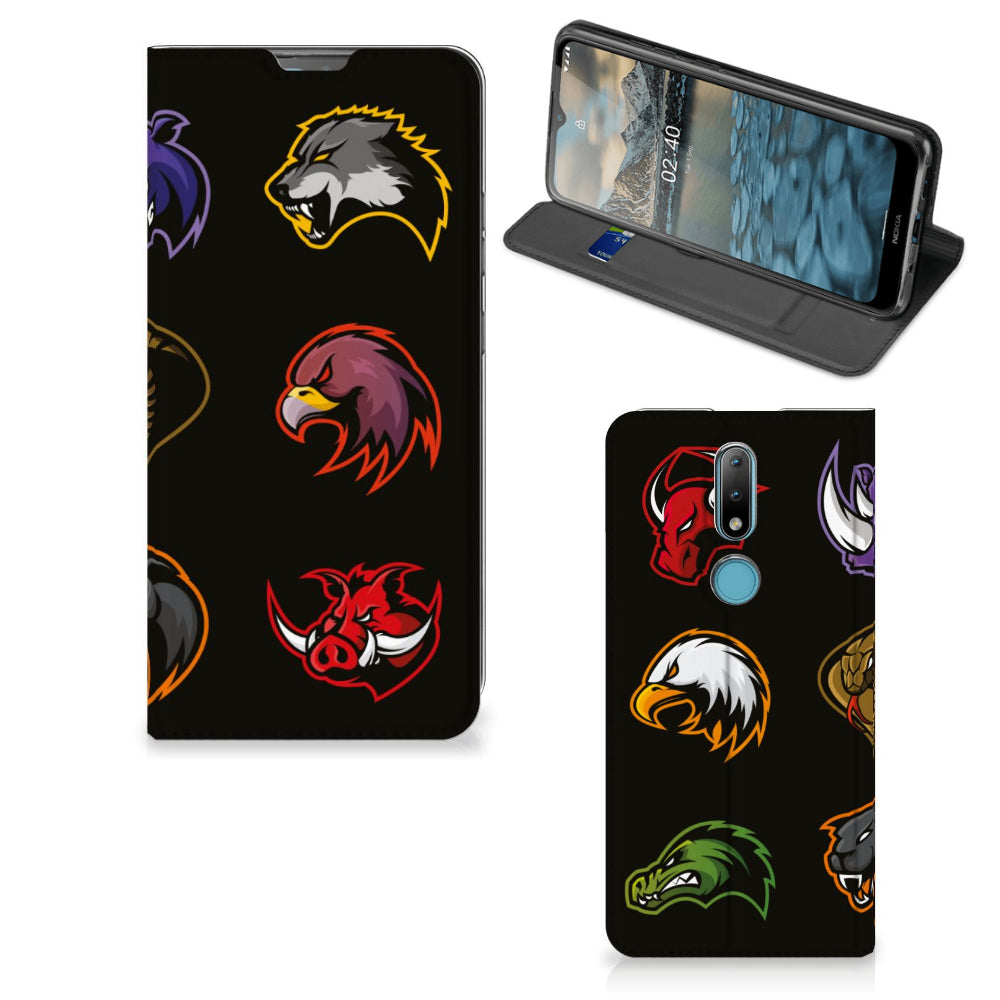 Nokia 2.4 Magnet Case Cartoon with colorful animal designs and a stand for smartphone display.