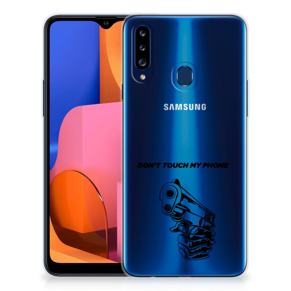 Samsung Galaxy A20s Silicone-hoesje Gun Don't Touch My Phone