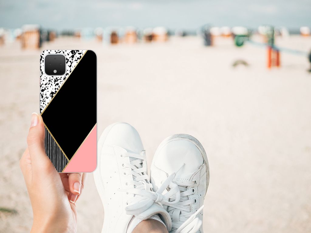 Google Pixel 4 TPU Hoesje Zwart Roze Vormen B2C Telecom