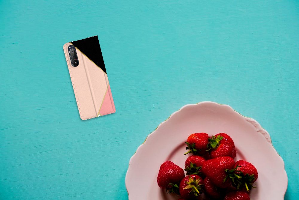 Sony Xperia 5 II Stand Case Zwart Roze Vormen - B2C Telecom