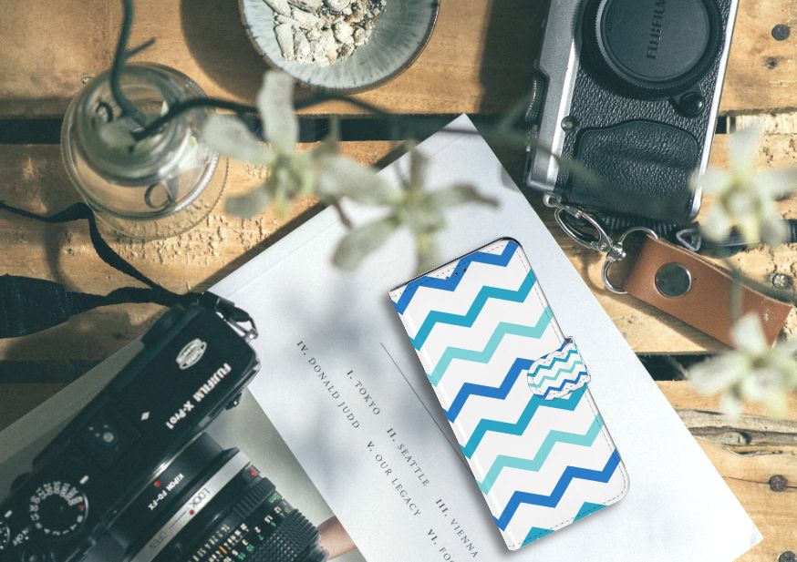 Samsung Galaxy A20s Telefoon Hoesje Zigzag Blauw